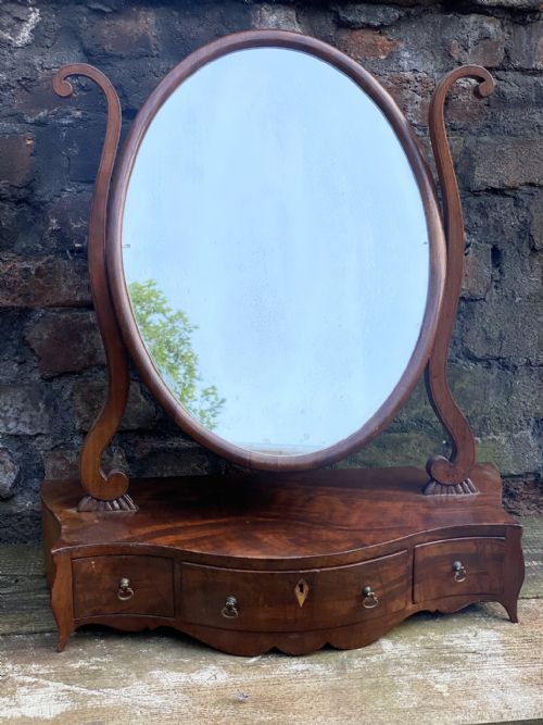 Early C19th Serpentine Fronted Toilet Mirror with Oval Mirror