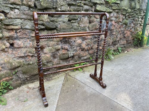 C19th Mahogany Barlytwist and Curved Top Towel Rail