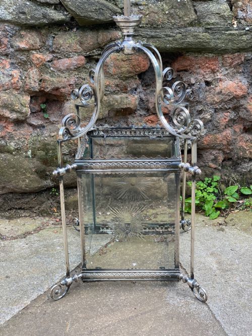 fig 1. Large hall lantern in silver plate with cut glass panels
