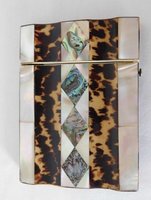 A C19th Tortoishell, Abolone and Mother of Pearl Card Case