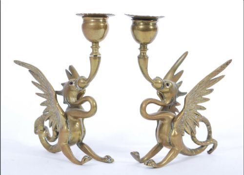 Pair of C19th Cast Brass Dragons
