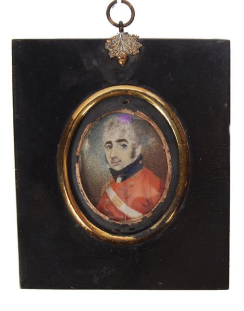 C19th Portrait Miniature of a Junior Officer of the 8th Kings Regiment of Foot