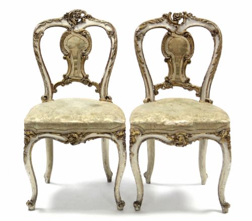 Pair of C19th French Gilt and Cream Chairs