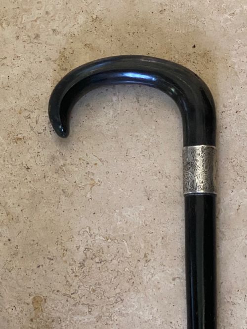 Walking Stick Horn Handle Hallmarked Collar