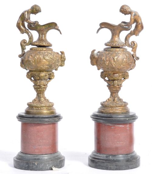 A Pair of C19th French Antique Classical Bronze and Gilded Urns