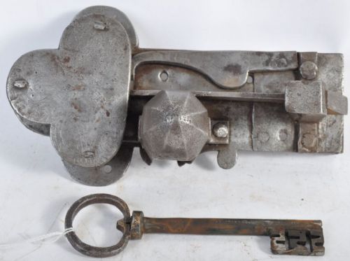 C17th German Engraved Steel Lock and Key