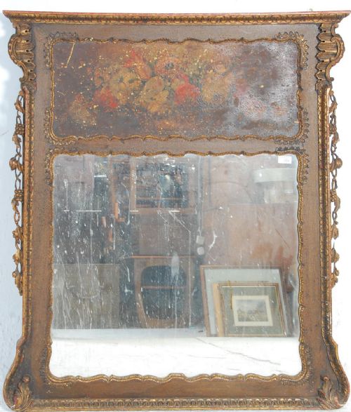 C19th Trumeau Mirror, with Painted Still Life in the Top