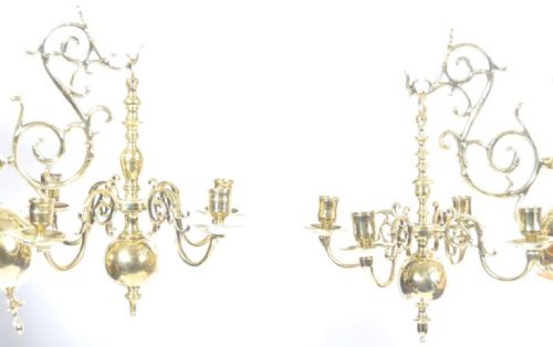 C19th Pair of Wall Lights Holding Small Dutch Chandeliers, in the C17th Style.
