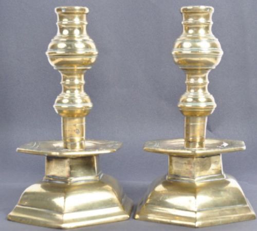 Pair of Early C18th Heavy Cast Brass Candlesticks