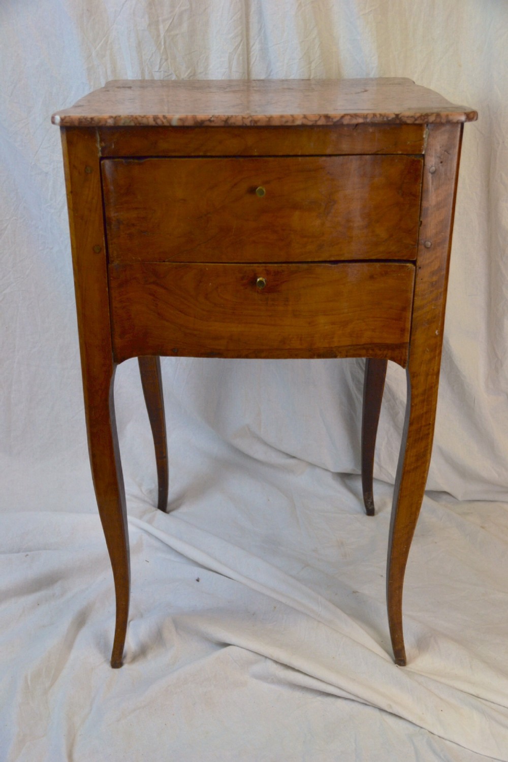 C19th walnut marbled topped serpentine bedside table 