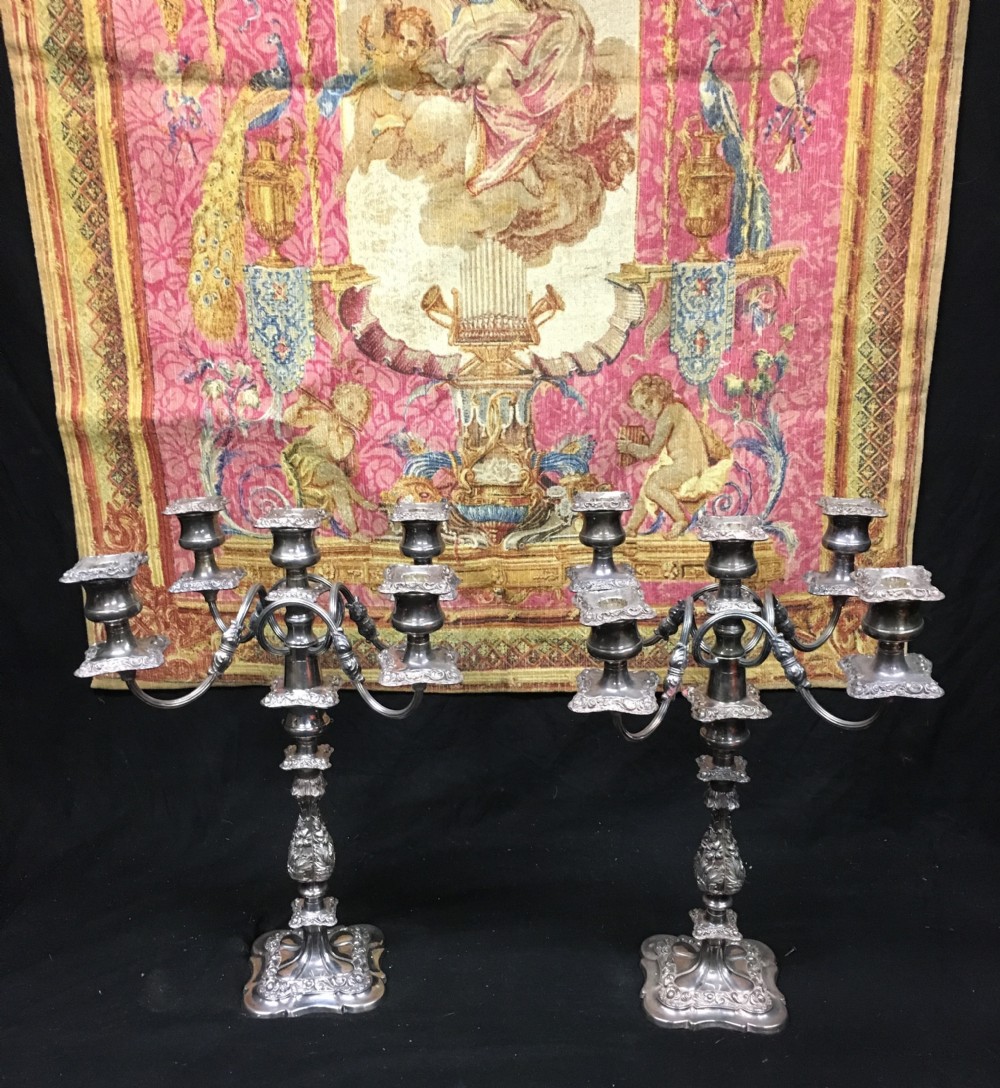 Pair of Silver plated five light candelabra 