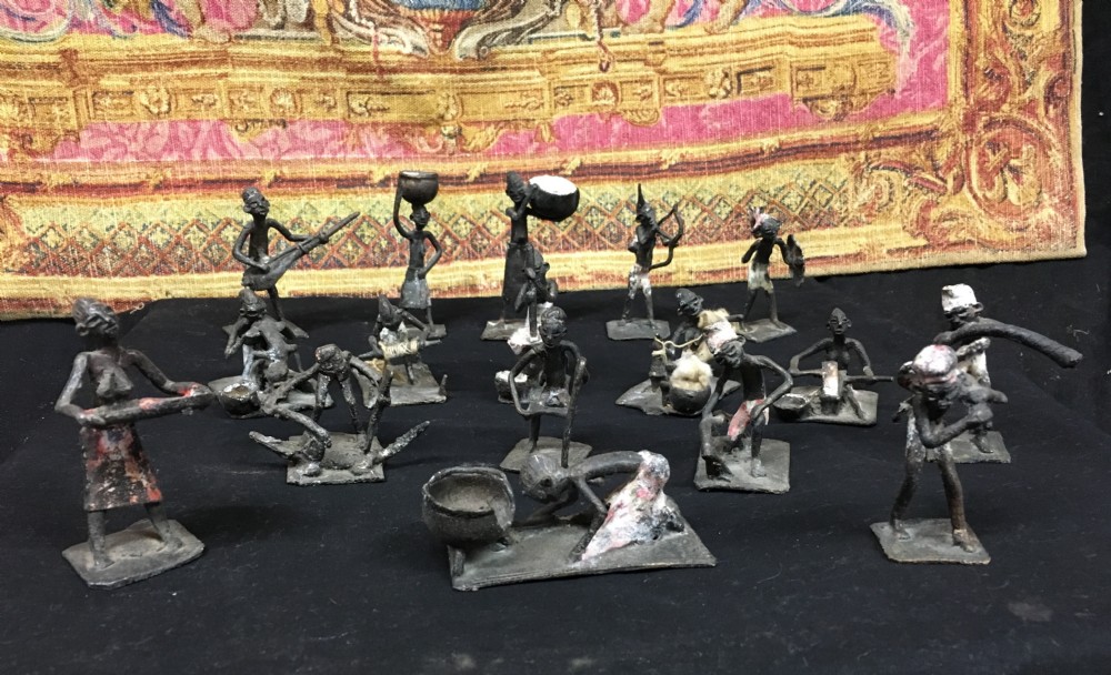 Collection of cast bronze Nigerian figures