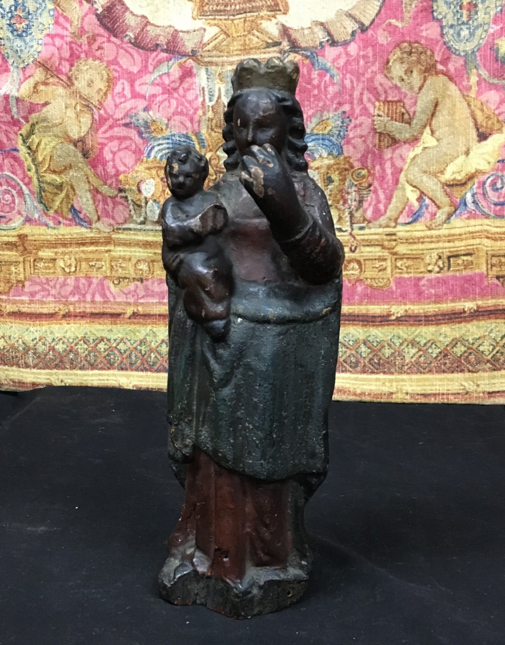 C18th polychrome figure of madonna and child
