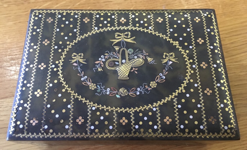 A late C18th tortoiseshell and pique gold and silver inlaid box