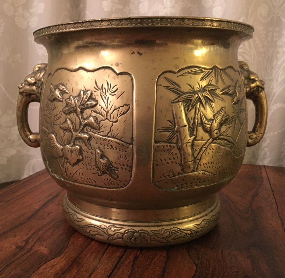 Large C19th brass chinoiserie jardiniere