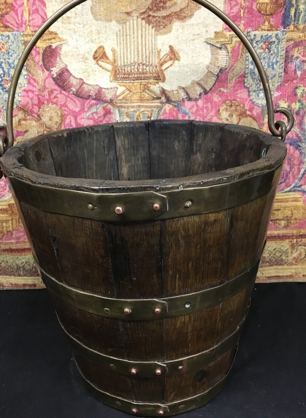 C19th oak brass bound coopered bucket