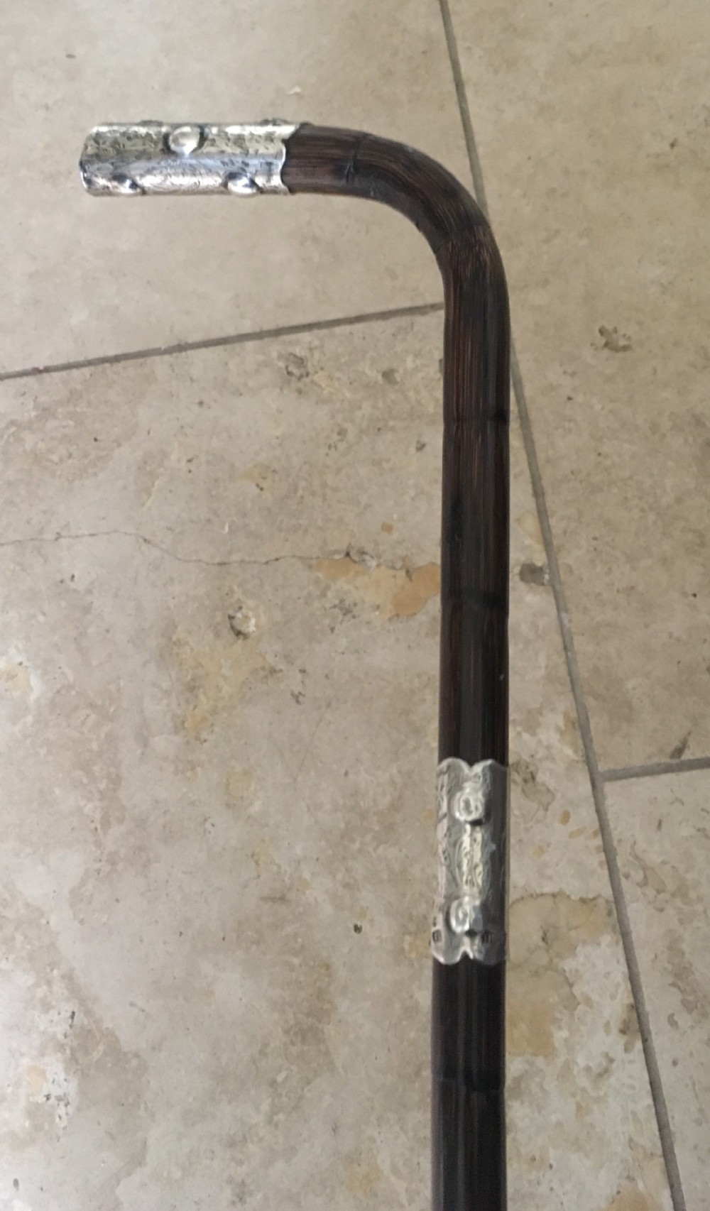 Silver collared palm wood walking stick
