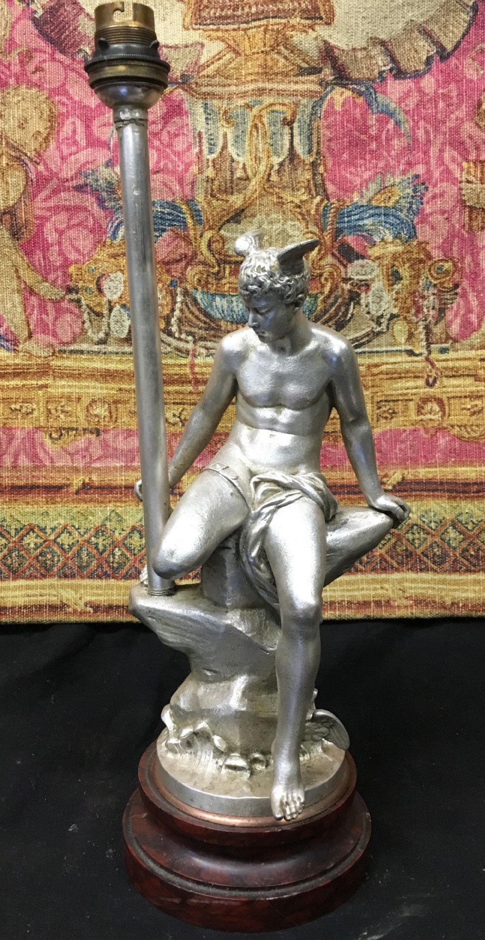 Edwardian polished spelter lamp 