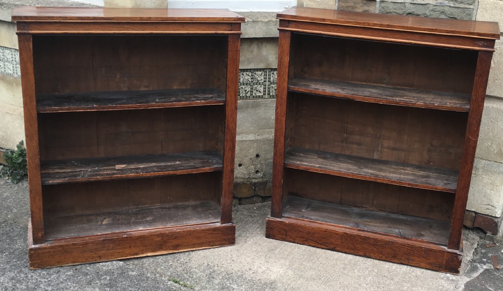 Pair of oak veneered small open bookcases