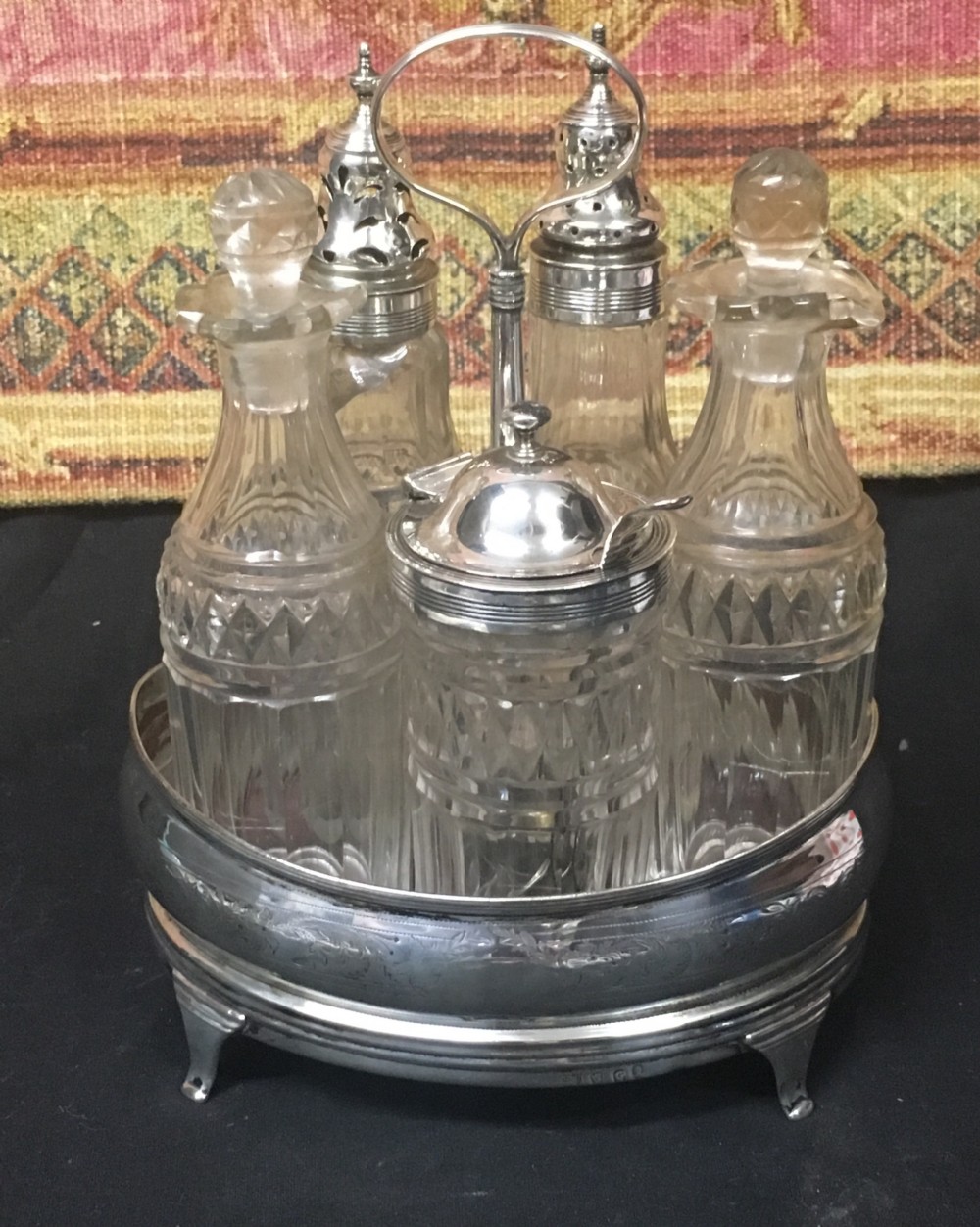 Georgian bright cut HM silver cruet stand