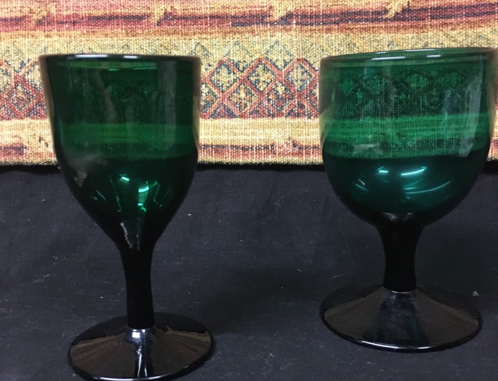 Two C18th green wine glass