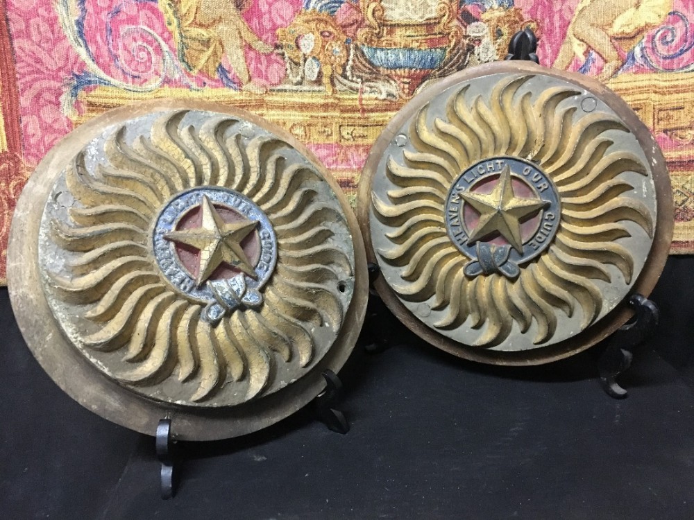 A PAIR OF ORDER OF THE STAR OF INDIA PAINTED CAST METAL WALL PLAQUES from a ship