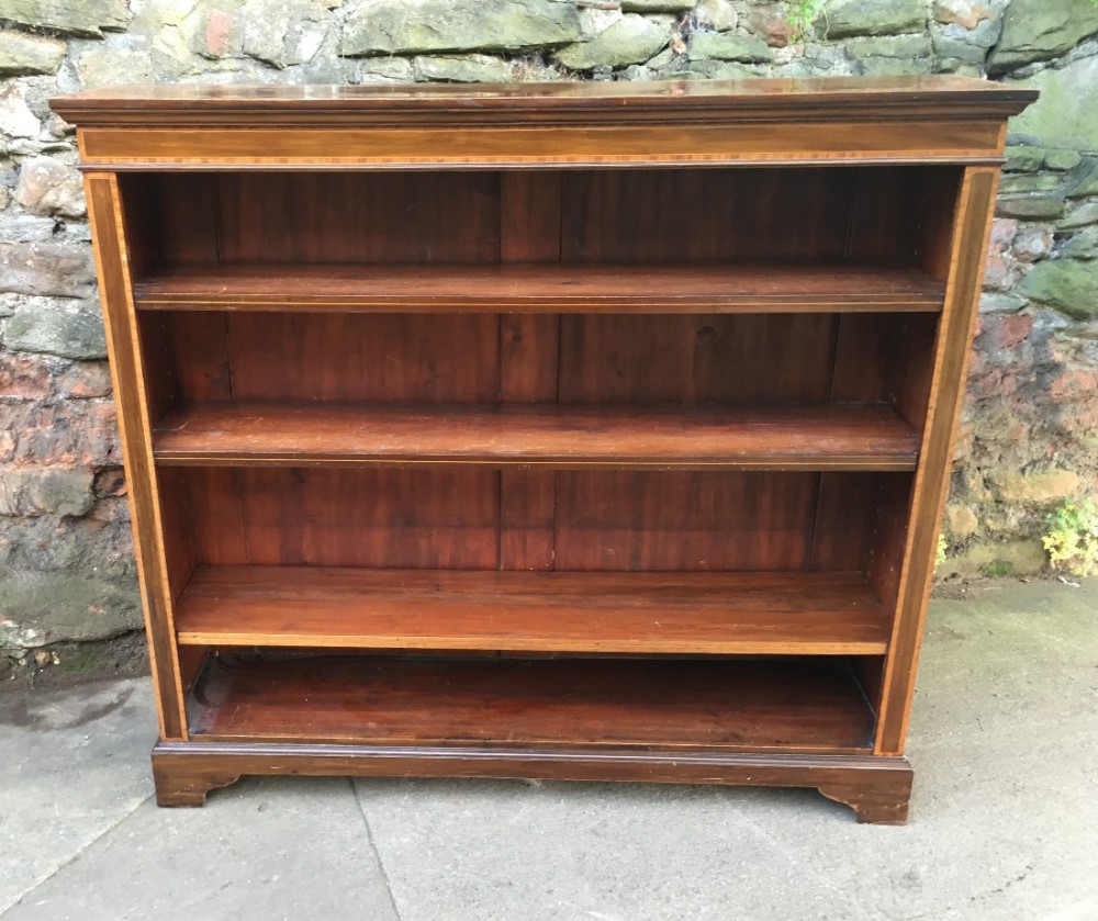 Edwardian mahogany and inlaid open bookcase