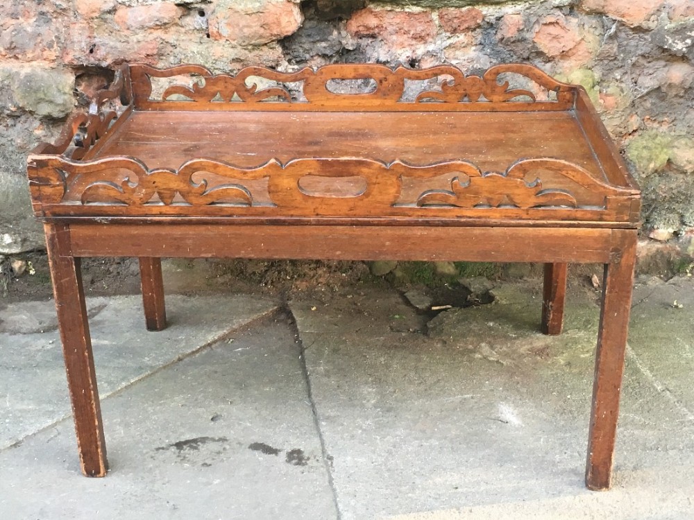 C19th butlers tray on  later stand, coffee table height 