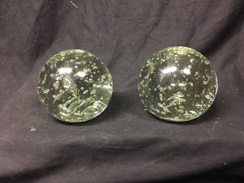 Two light green Victorian large glass dumps