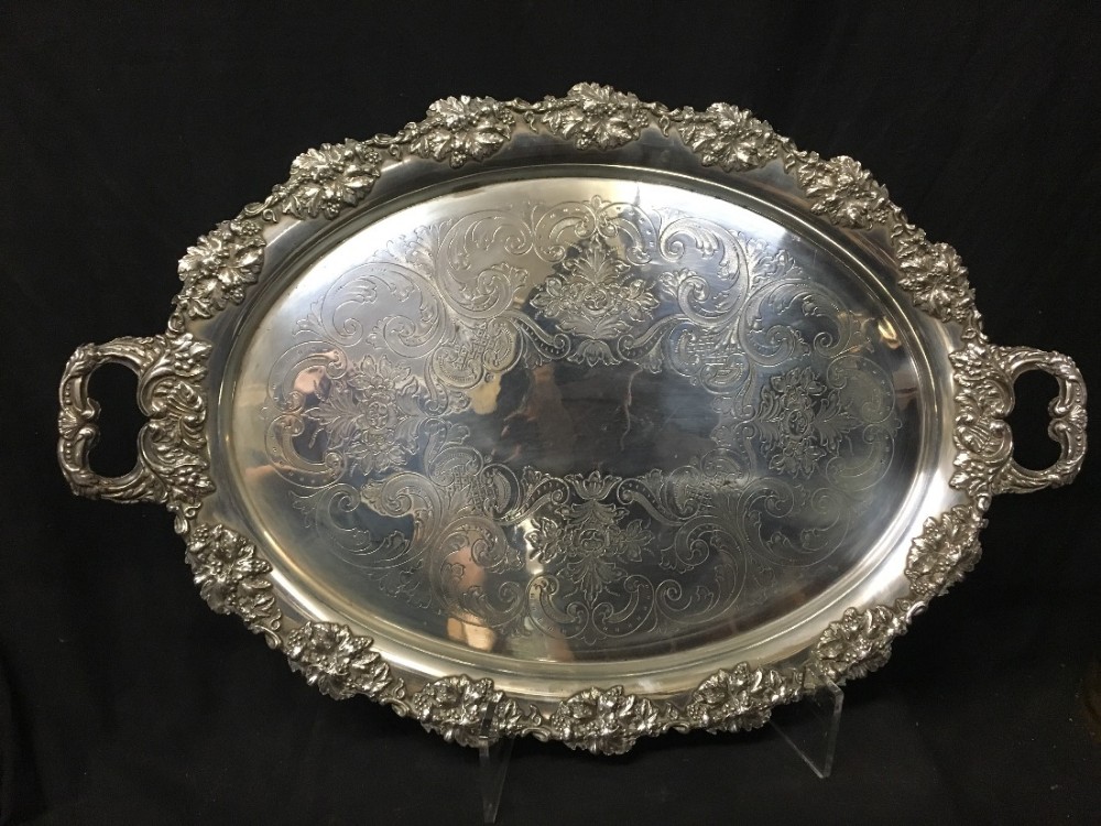 Large C19th oval silver plated tray