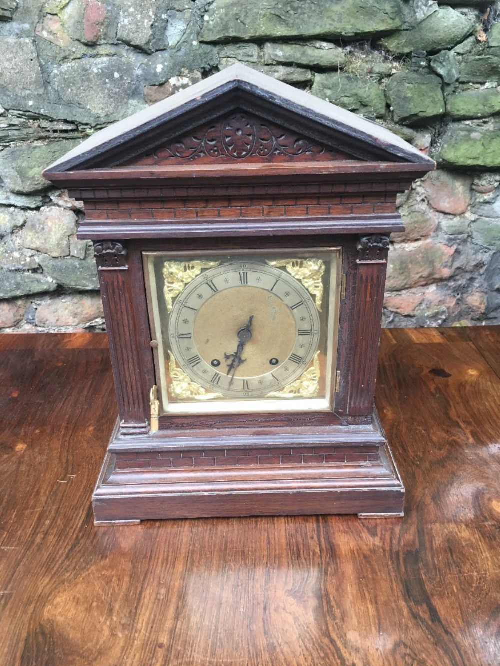 C19th architectural oak cased mantle clock