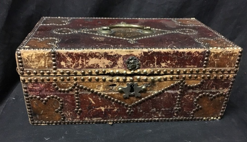 C18th brass studded leather box