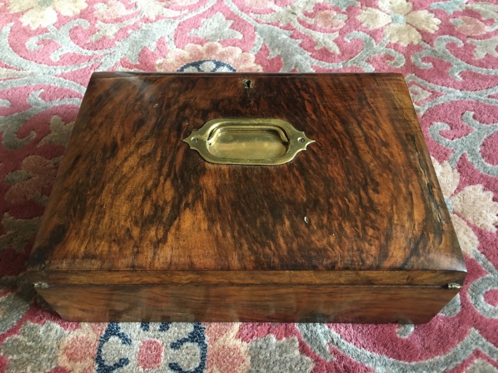C19th Walnut combination writing slope and stationery box