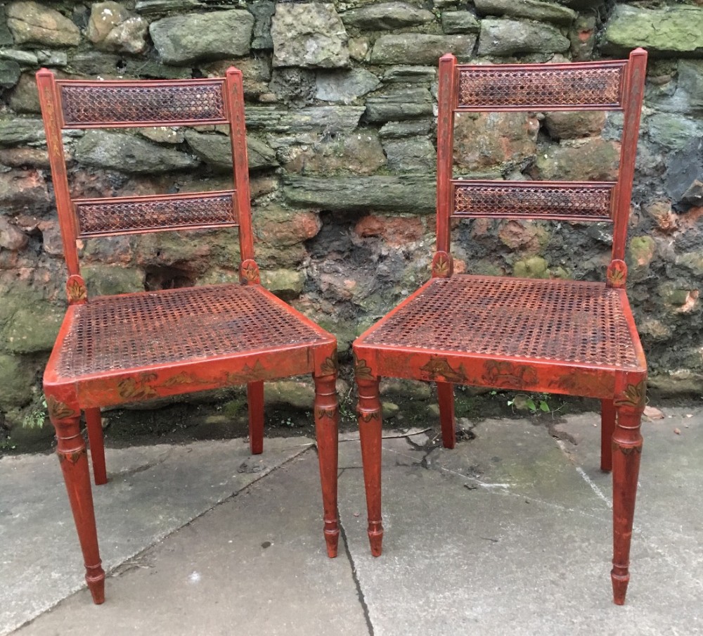 C18th pair of  chinoiserie red lacquered chairs