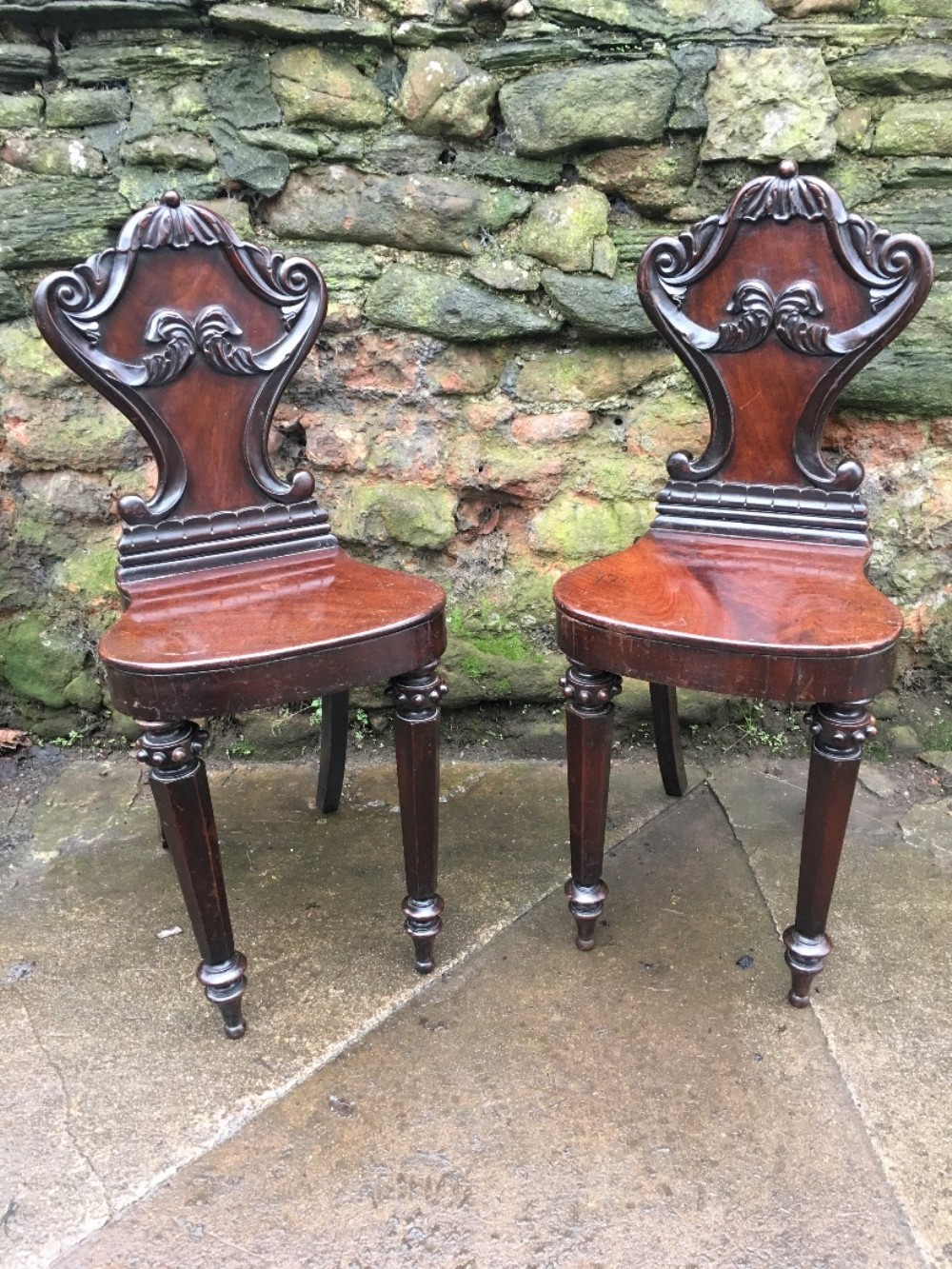 Smallest pair of William IV mahogany hall chairs