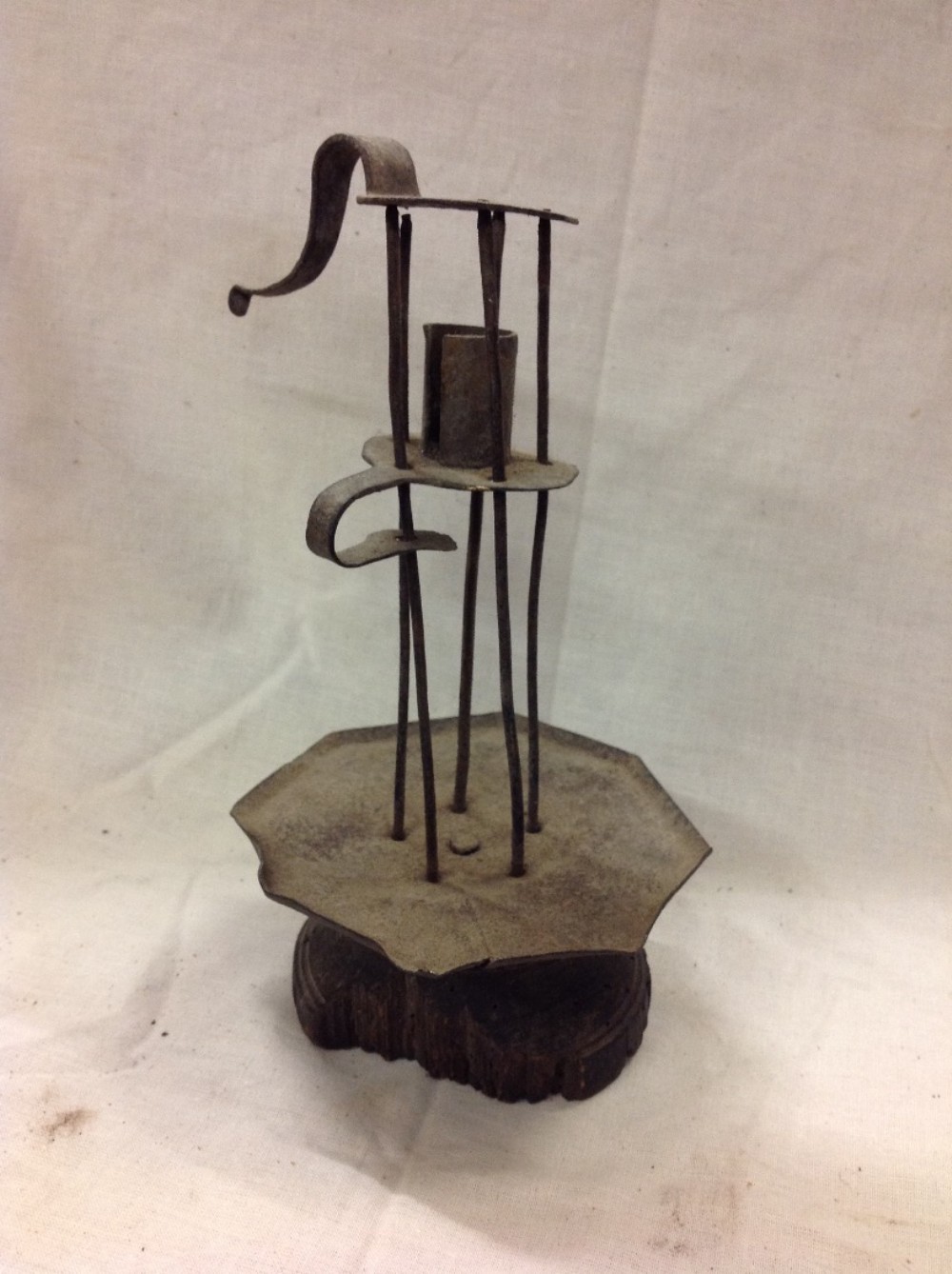 Early C19th metal and wood candlestick 