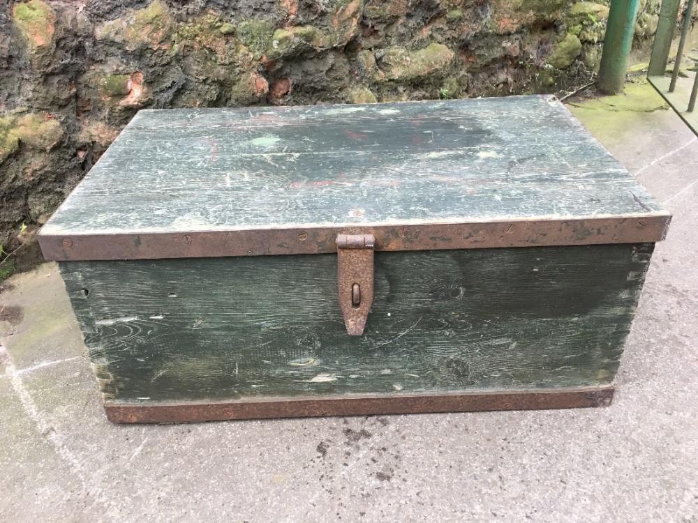 C19th green painted strong box