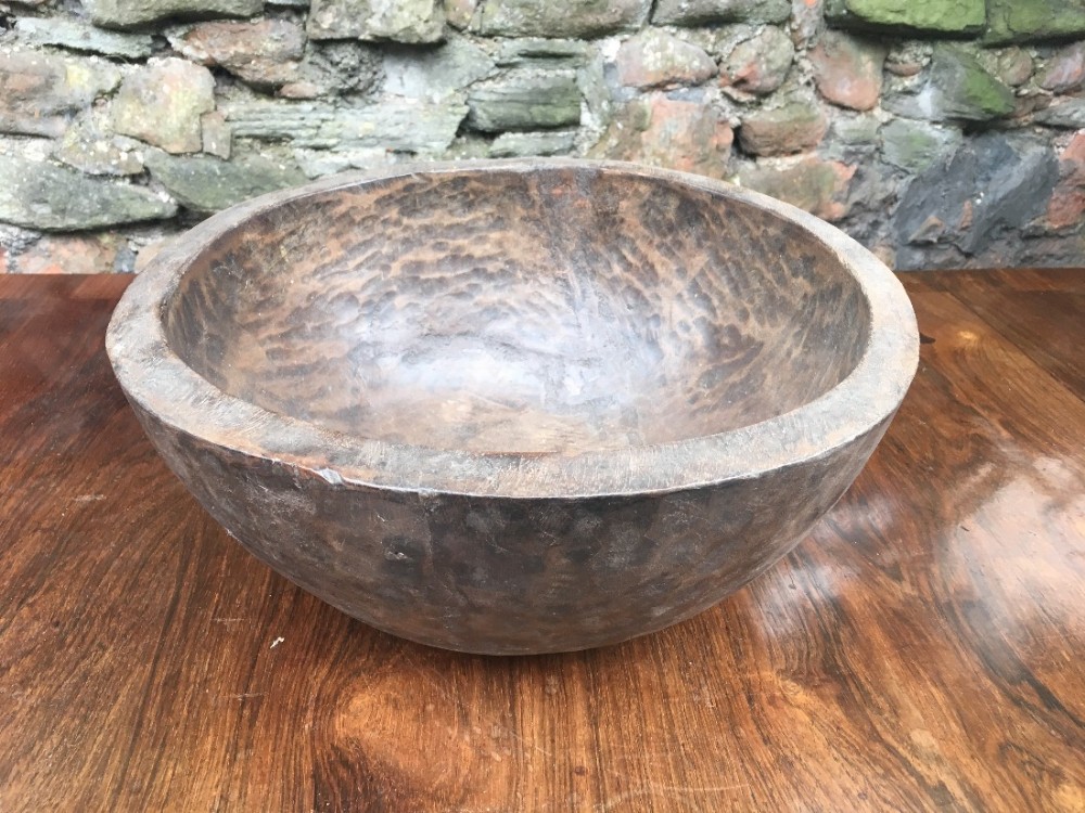 C19th hand hewn wooden fruit bowl