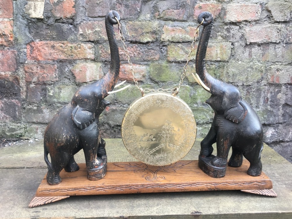 C19th table gong with elephants