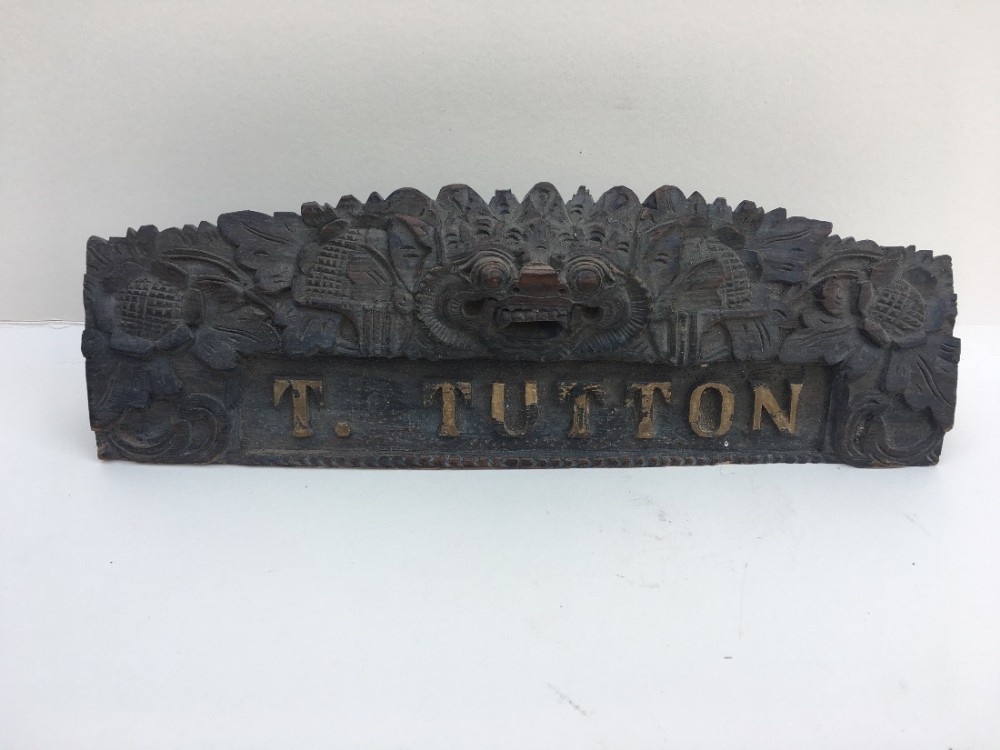 C19th Burmese desk name plaque with an English name
