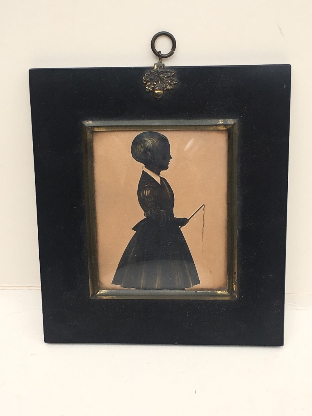 C19th silhouette in papier mache frame