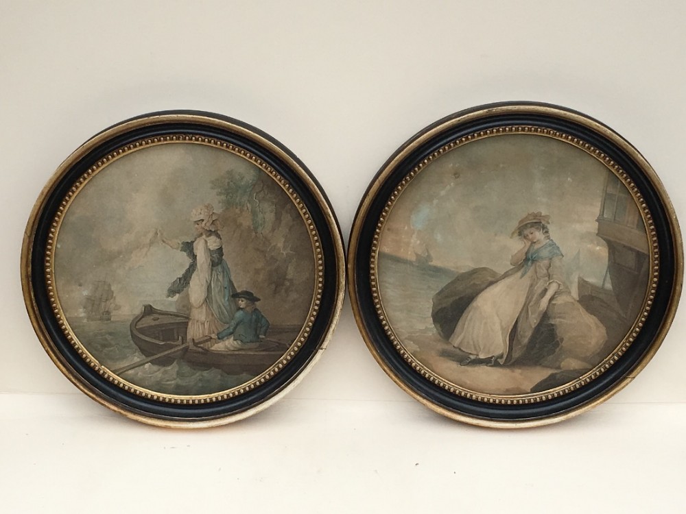A pair of C18th stipple engravings in original frames.