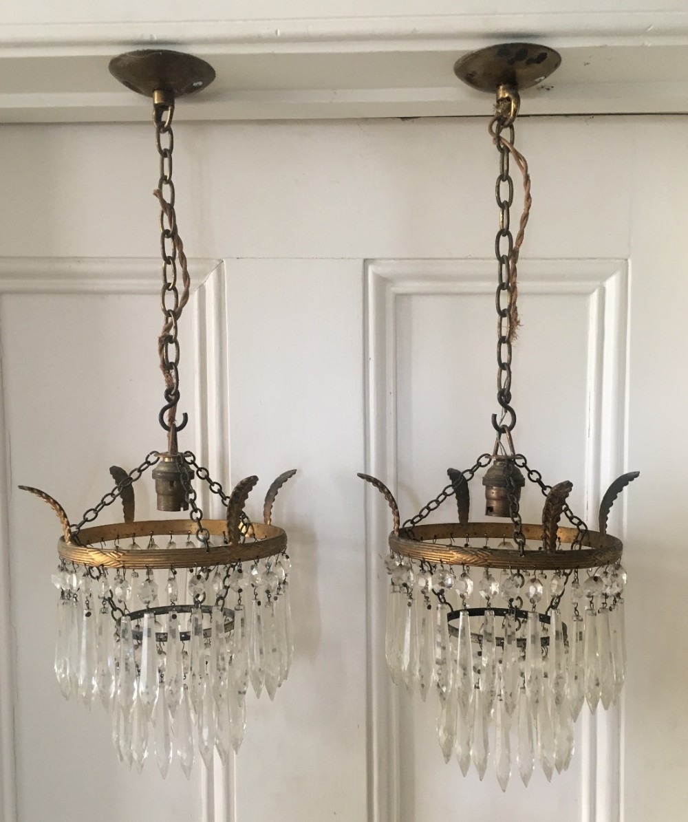 Pair of 1920s icicle drop chandeliers