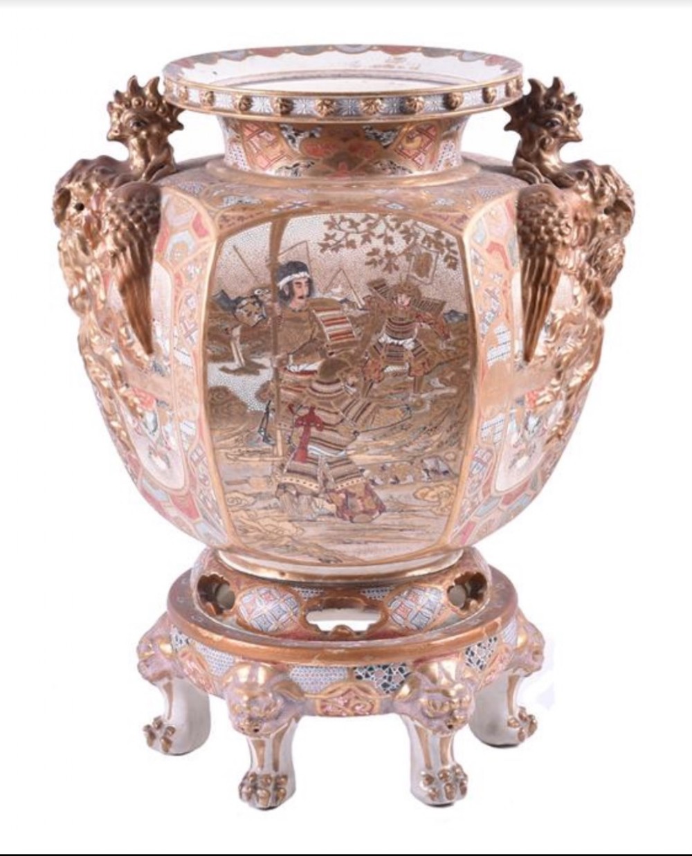Large Japanese satsuma vase on stand