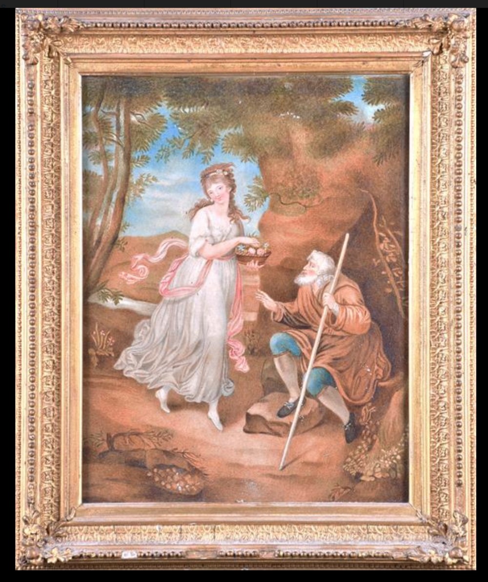 C19th gouache study of a maiden and a beggar