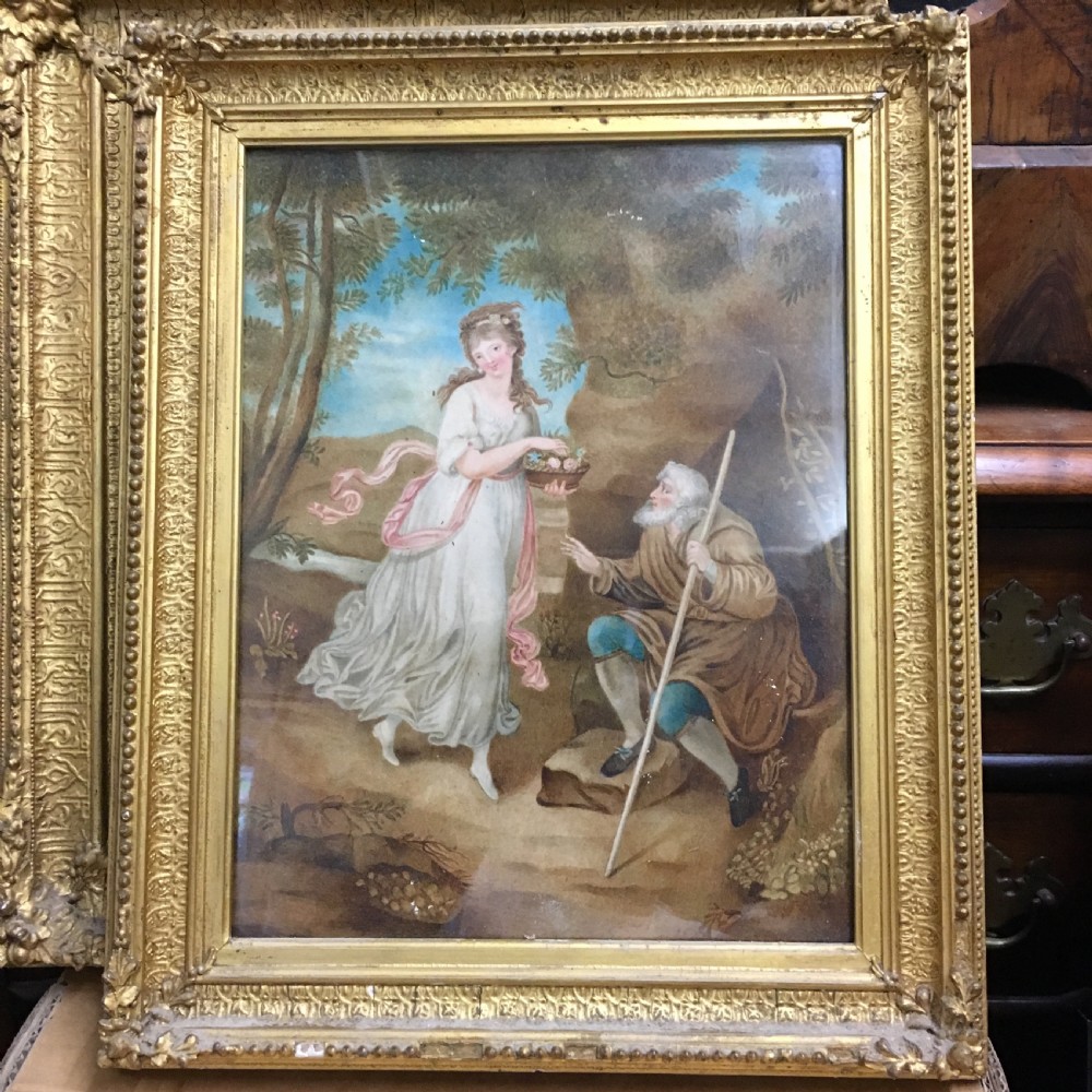 C19th gouache study of a maiden and a beggar View II