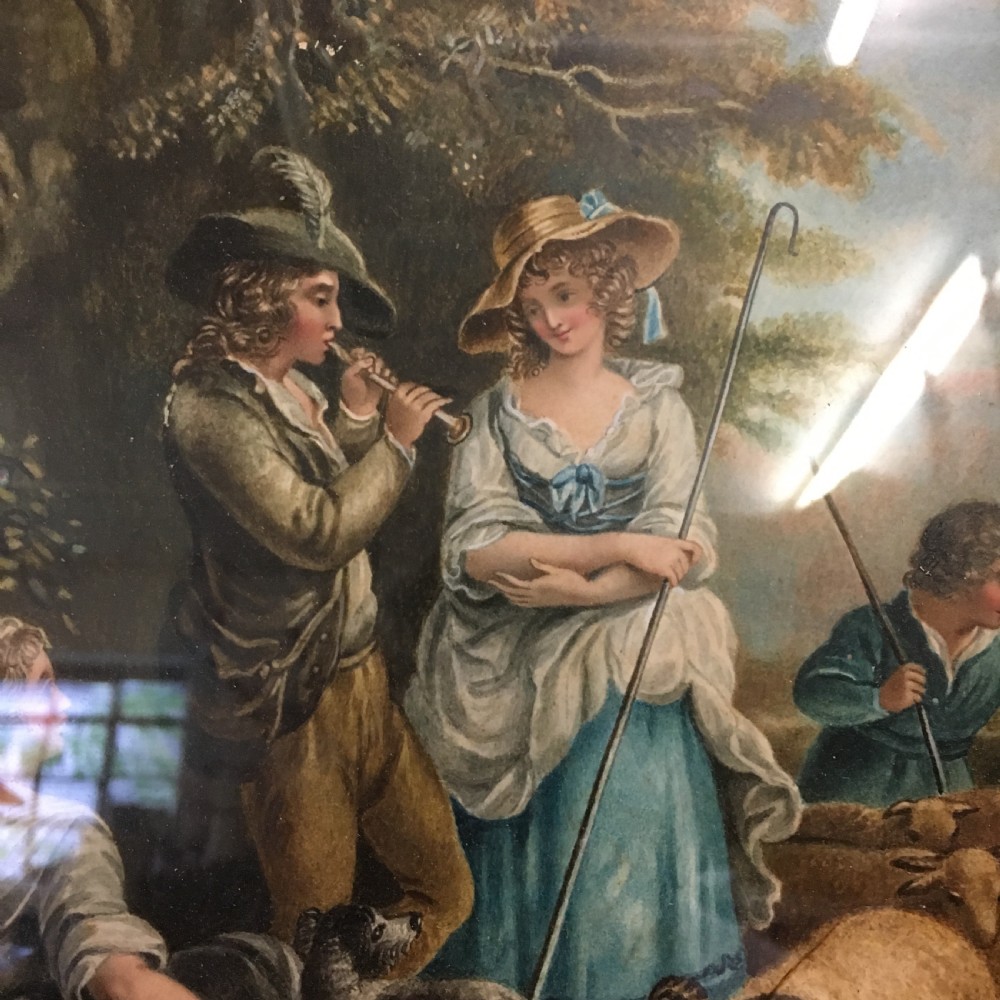C19th gouache study of a shepherdess and a musician  View II