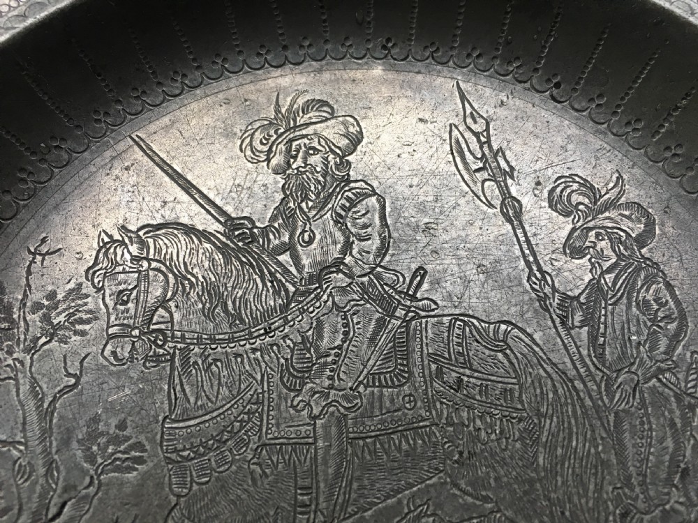 A pair of pewter engraved plates View VI