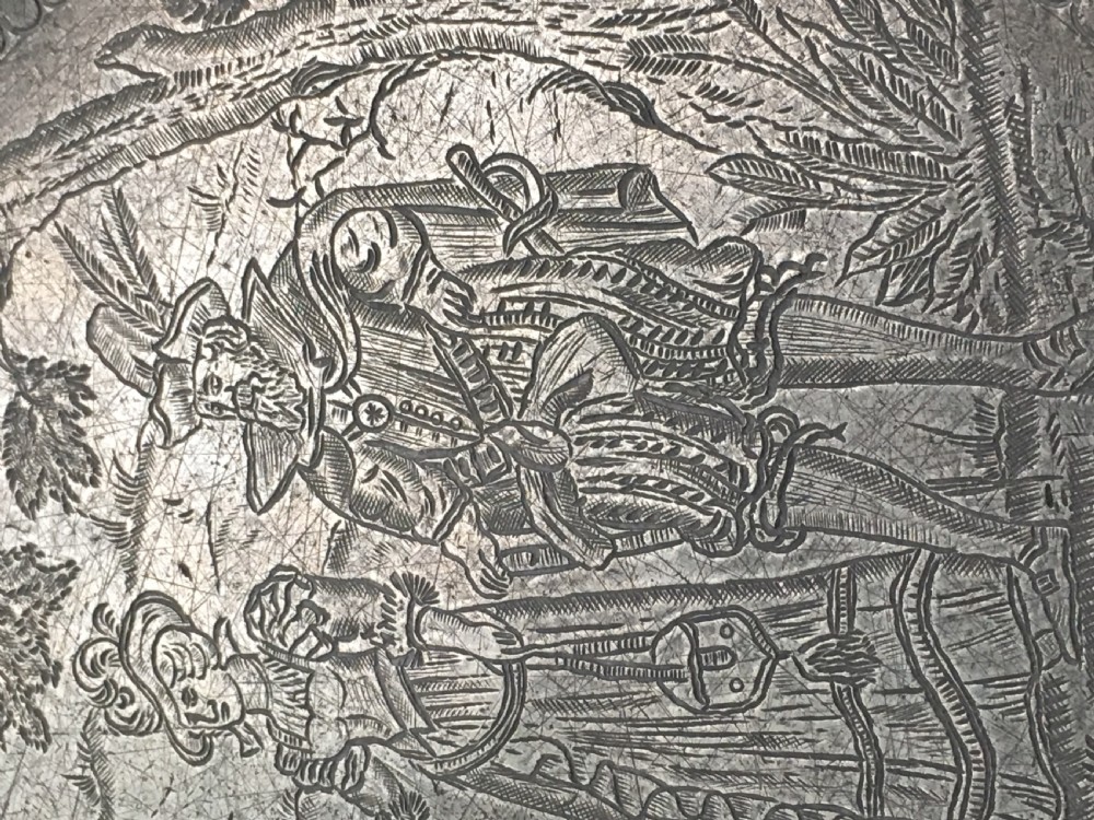 A pair of pewter engraved plates View IX