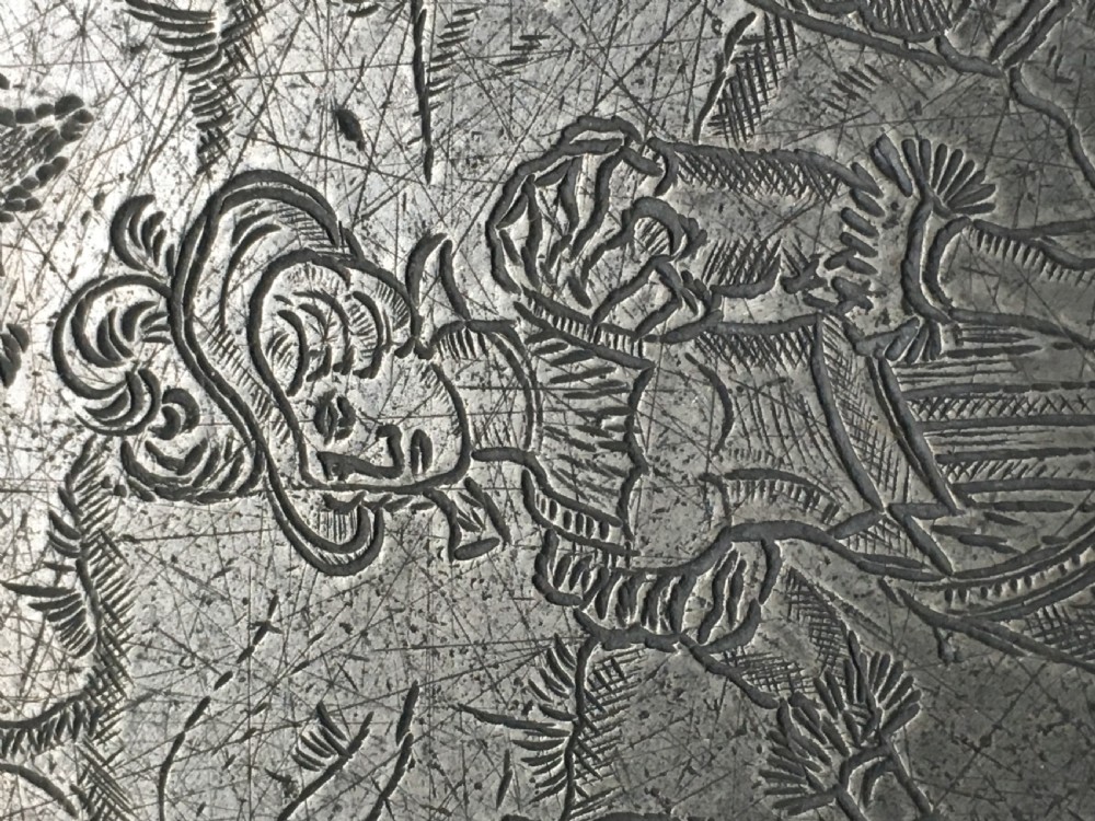 A pair of pewter engraved plates View XII